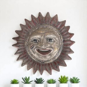 Handmade Clay Sun Face Wall Decor, Rustic Terracotta  Art, Smiling Sun Sculpture, Boho Outdoor Patio Accent, Folk Art Sunburst Wall Hanging