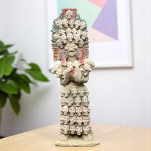 Mictlan  Mexican Clay Sculpture of Mictlantecuhtli, Aztec God of Death Folk Art, Pre-Hispanic Skeleton Figure, Day of the Dead
