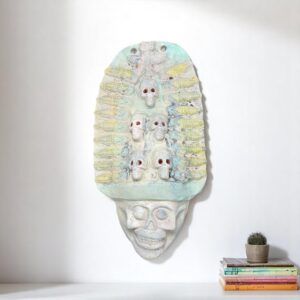Mictlan Mask Mexican Clay Sculpture of Mictlantecuhtli, Aztec God of Death Folk Art, Pre-Hispanic Skeleton Figure, Day of the Dead