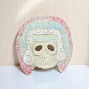 Mictlan Mask Mexican Clay Sculpture of Mictlantecuhtli, Aztec God of Death Folk Art, Pre-Hispanic Skeleton Figure, Day of the Dead