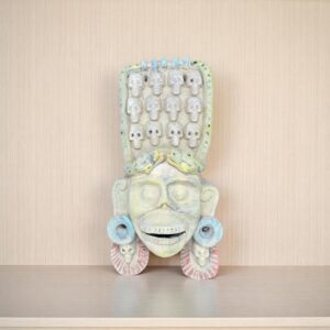 Mictlan Mask Mexican Clay Sculpture of Mictlantecuhtli, Aztec God of Death Folk Art, Pre-Hispanic Skeleton Figure, Day of the Dead