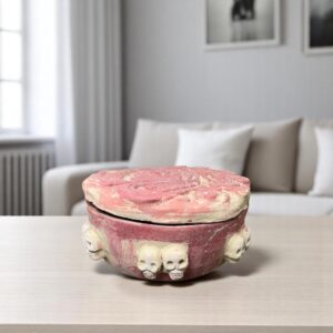 Jewelry Box or Incense Burner of Mictlan  Mexican Clay Sculpture of Mictlantecuhtli, Aztec God of Death Folk Art, Pre-Hispanic