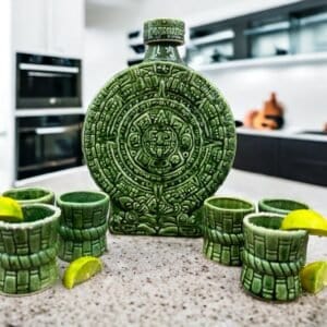 Green Ceramic Aztec Calendar Tequila Shot Glass, Guadalajara Tequila and Mezcal, Unique Set as father's day gift, Tequila set of 8 pieces Copy