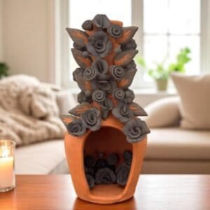 Mini Chimney Handcrafted Oaxacan  With Pastillaje Or Filigrana - Natural Clay Mexican Artistry, Decorative Home Accent, Unique Artisanal