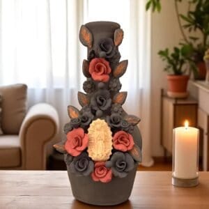 Handcrafted Virgin Oaxacan Clay Vase with Pastillaje Or Filigrana - Natural Clay Mexican Artistry, Decorative Home Accent, Unique Artisanal