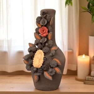 Handcrafted Virgin Oaxacan Clay Vase with Pastillaje Or Filigrana - Natural Clay Mexican Artistry, Decorative Home Accent, Unique Artisanal