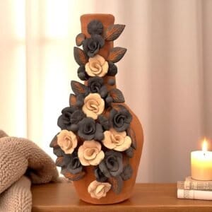 Handcrafted Oaxacan Clay Vase with Pastillaje Or Filigrana - Natural Clay Mexican Artistry, Decorative Home Accent, Unique Artisanal Piece