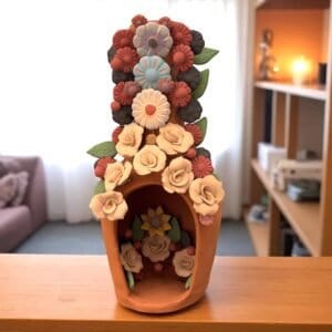 Mini Chimney Handcrafted Oaxacan With Pastillaje, Filigrana - Natural Clay Mexican Artistry, Decorative Home Accent, Unique Artisanal Piece