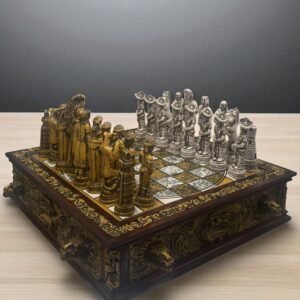 Chess set 16.53” x 16.53”, Resin Chess set in red and white, Mexican chess, Chess set handmade, Soviet chess set, Wooden chess