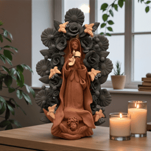 Virgin Mary Handmade Clay Piece, Virgen de Guadalupe  Mexican Decoration, Metepec Estado de México Virgencita