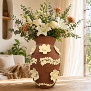Embroidered Clay Vase From Oaxaca México Home Decor Handcrafted Jarron Barro Bordado Oaxaca Handmade Unique Designs From Artisans