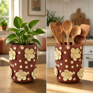 Embroidered Clay Planter Pot Oaxaca Filigrana Clay  Terracotta Flower Pot with Raised Floral Design, Red  Mexican Pottery  Artisans Handmade