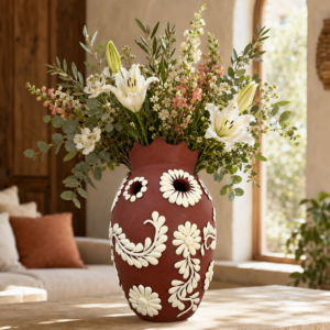 Embroidered Clay Vase From Oaxaca México Home Decor Handcrafted Jarron Barro Bordado Oaxaca Handmade Unique Designs From Artisans