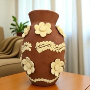 Embroidered Clay Vase From Oaxaca México Home Decor Handcrafted Jarron Barro Bordado Oaxaca Handmade Unique Designs From Artisans