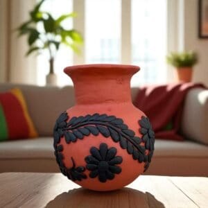 Embroidered Clay Vase From Oaxaca México Home Decor Handcrafted Jarron Barro Bordado Oaxaca Handmade Unique Designs From Artisans