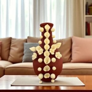 Handmade Oaxaca Clay Vase with Black Flowers, Mexican Barro Floral Decor Rustic Terracotta, Pottery Unique Artisan Vase Natural Clay