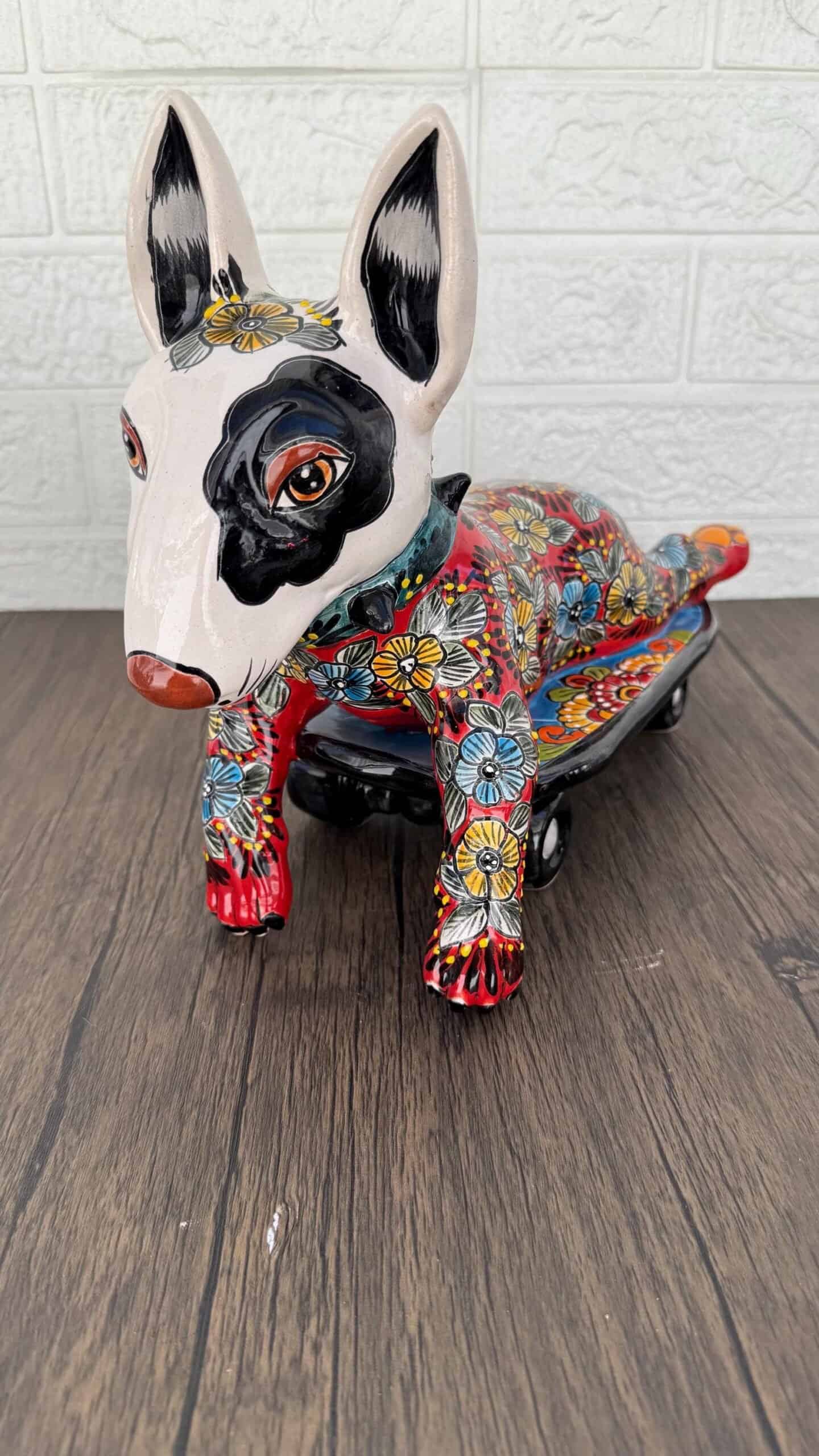 Talavera Bull Terrier Sculpture  Ceramic Dog, Talavera Pottery, Puebla Mexican Pottery, Bull Terrier Statue, Handmade And Hand Painted - Image 3