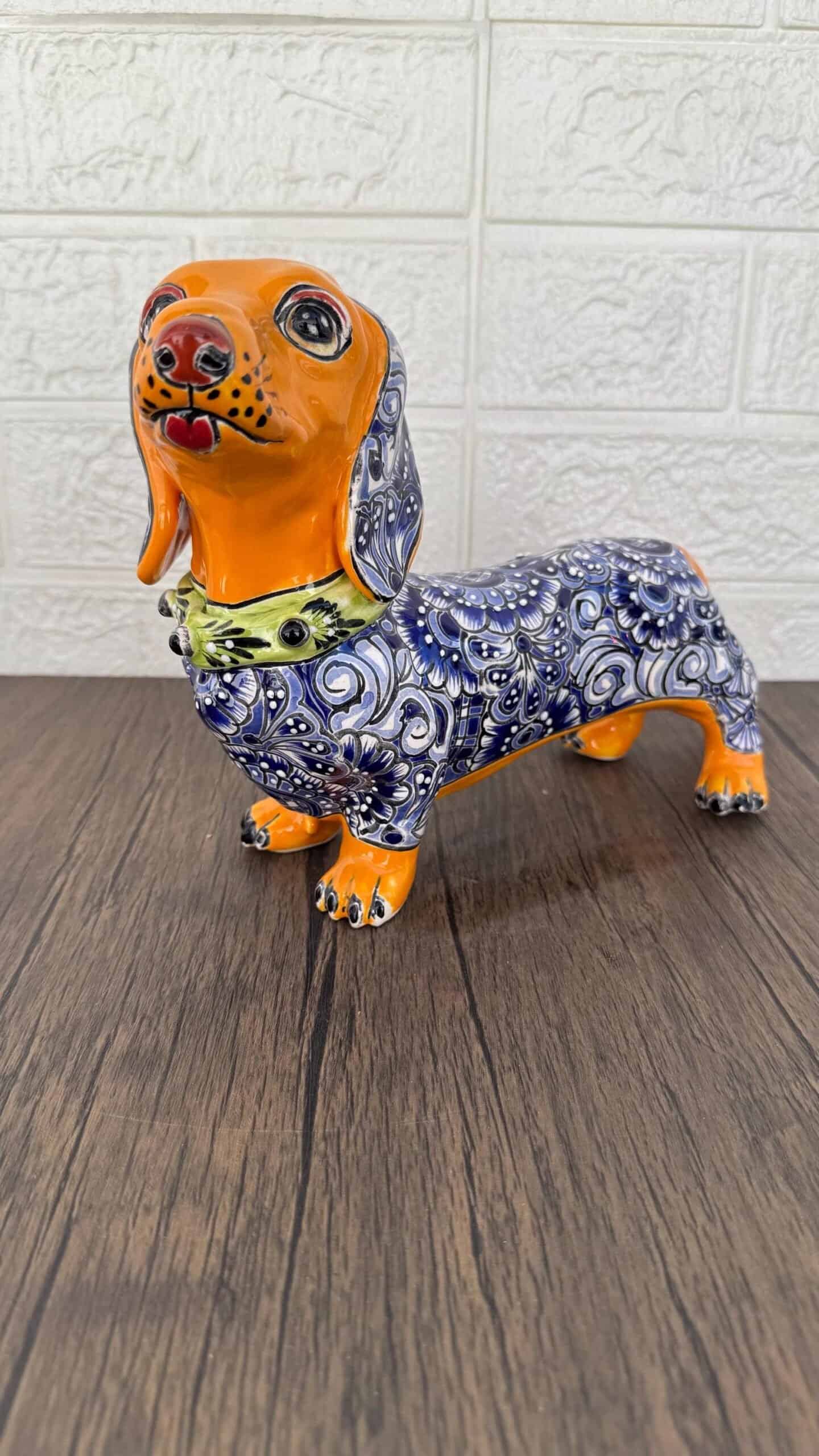 Talavera Dachshund Scupture Ceramic Dog, Talavera Pottery, Puebla Mexican Pottery, Dachshund Statue, Handmade And Hand Painted  Home Decor - Image 3