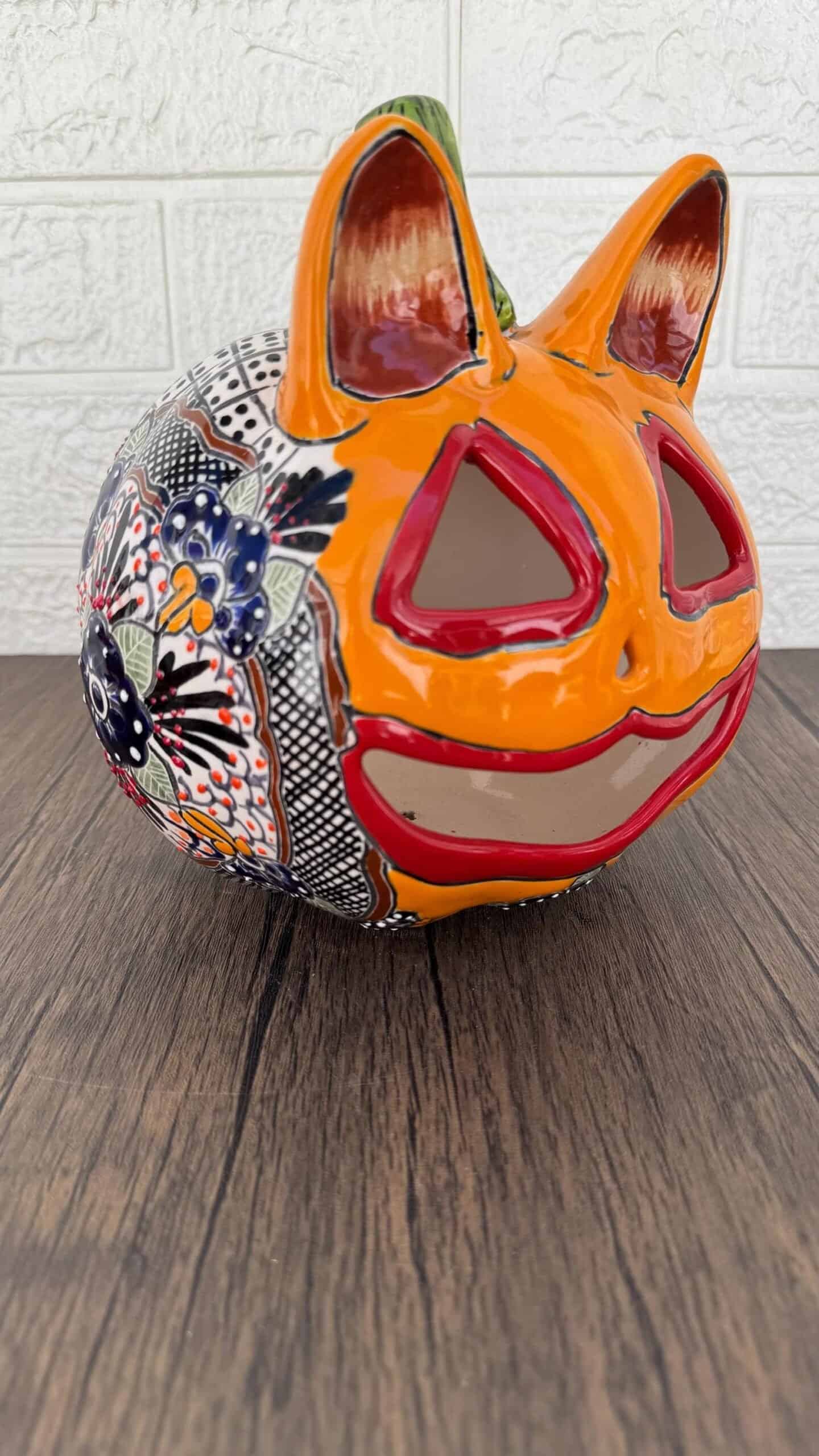 Talavera Halloween Pumpkin  Handmade Colorful  Ceramic Jack-O’-Lantern Artisan Pottery from Puebla Unique Fall & Day of the Dead Spooky Art - Image 3