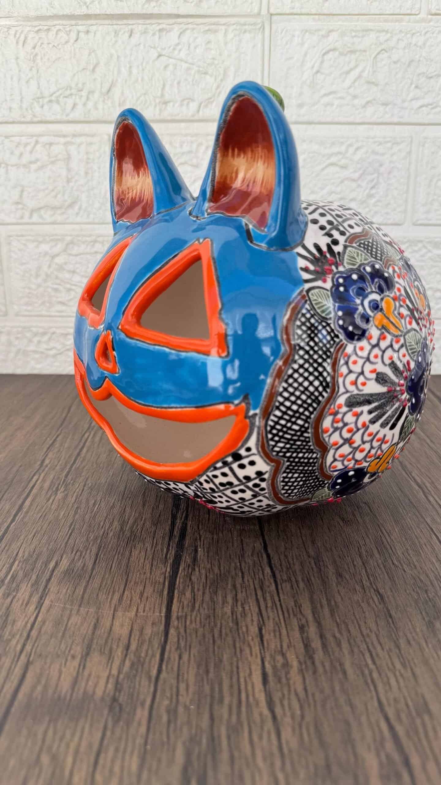 Talavera Halloween Pumpkin  Handmade Colorful  Ceramic Jack-O’-Lantern Artisan Pottery from Puebla Unique Fall & Day of the Dead Spooky Art - Image 3