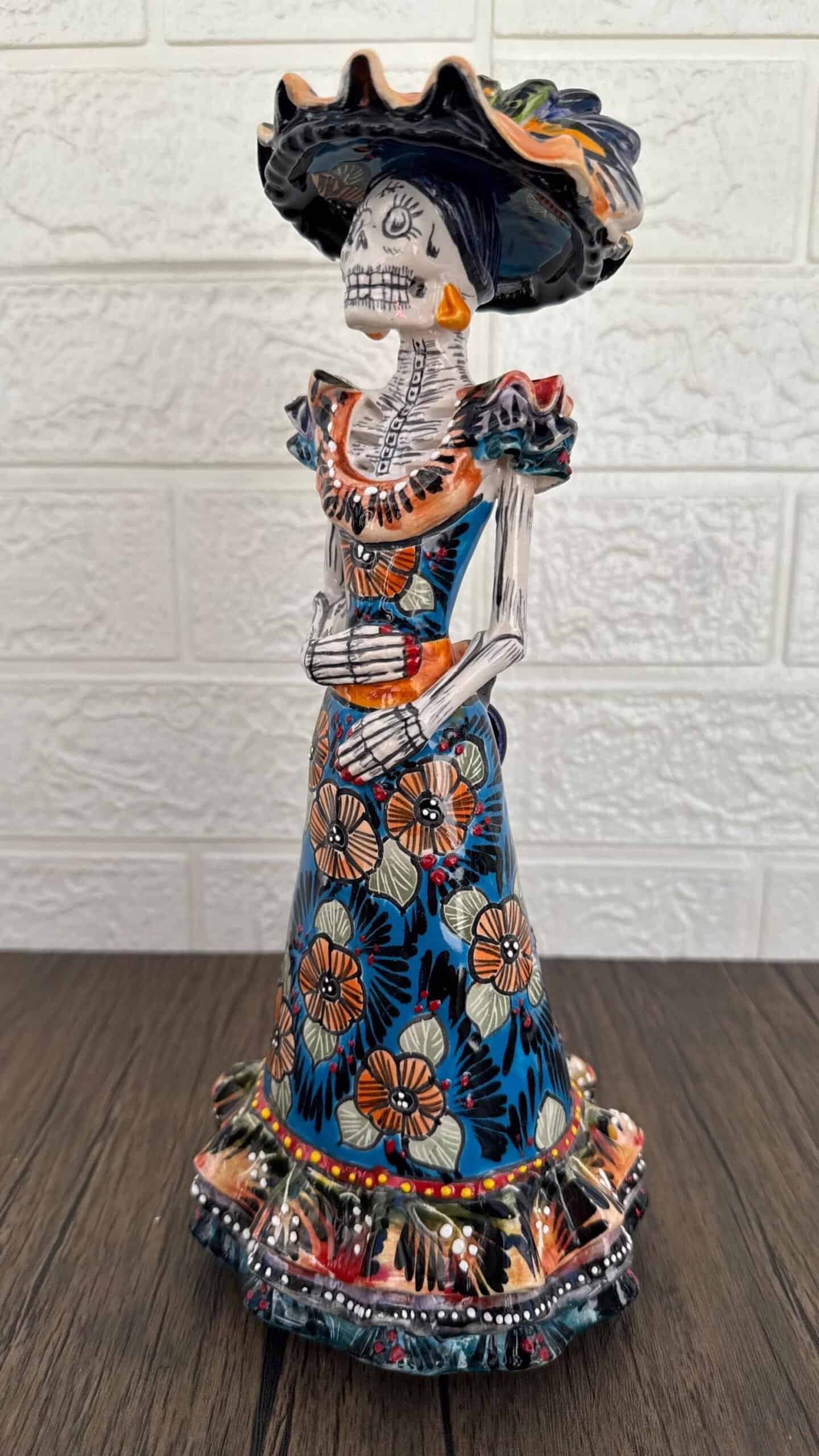 Catrina Handmade Talavera Day of the Dead  Colorful Ceramic Folk Art from Puebla, Mexico Día de los Muertos Skeleton Figurine Wedding Gift - Image 3