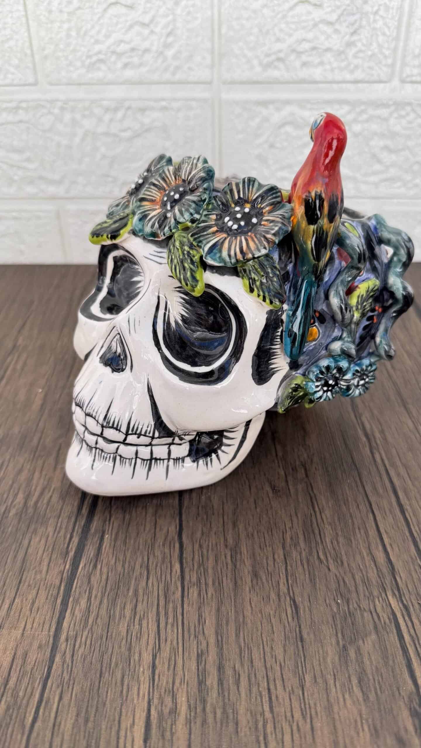 Skull Talavera Flower Vase Pot -Puebla Hand Painted Ceramic, Halloween, Día De Los Muertos Authentic Mexican Decor, Artisan-Crafted Floral - Image 3