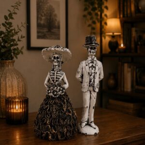 Couple (2) Catrina, Dia De Los Muertos - Day Of The Dead, Human Skeleton, Mexican Catrina Skull Sculpture, Catrina Skeleton Figurine Ofrenda