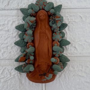 Virgin Mary clay pieces, Wall hanging  ornaments,  Mexican decoration, Mary Virgin sculpture, Technique “pigmento” natural colors.