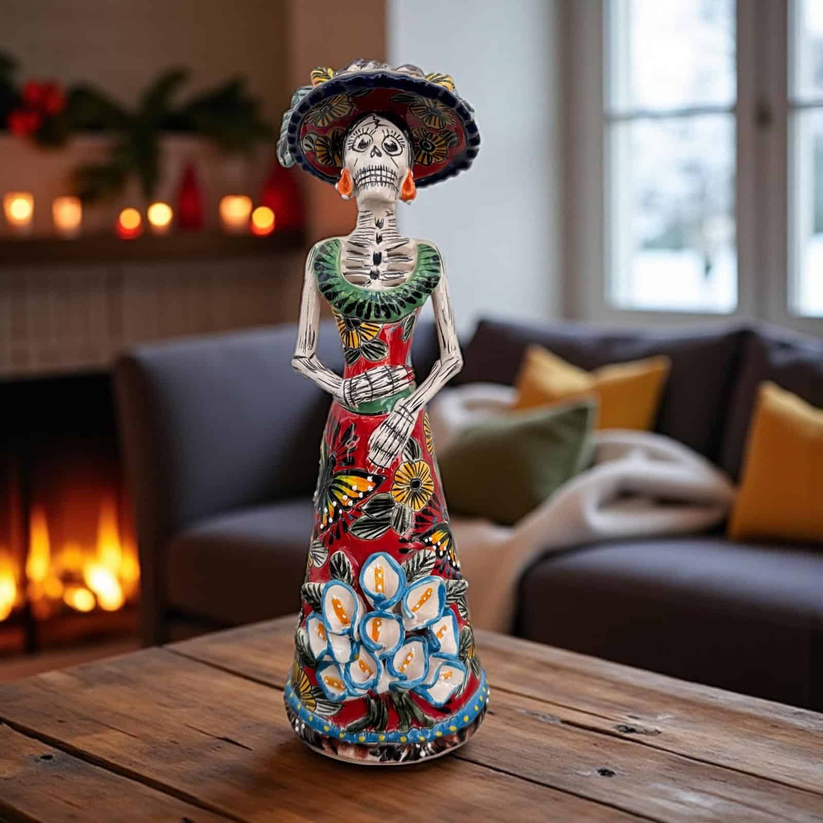 Catrina Handmade Talavera Day of the Dead  Colorful Ceramic Folk Art from Puebla, Mexico Día de los Muertos Skeleton Figurine Wedding Gift - Image 1