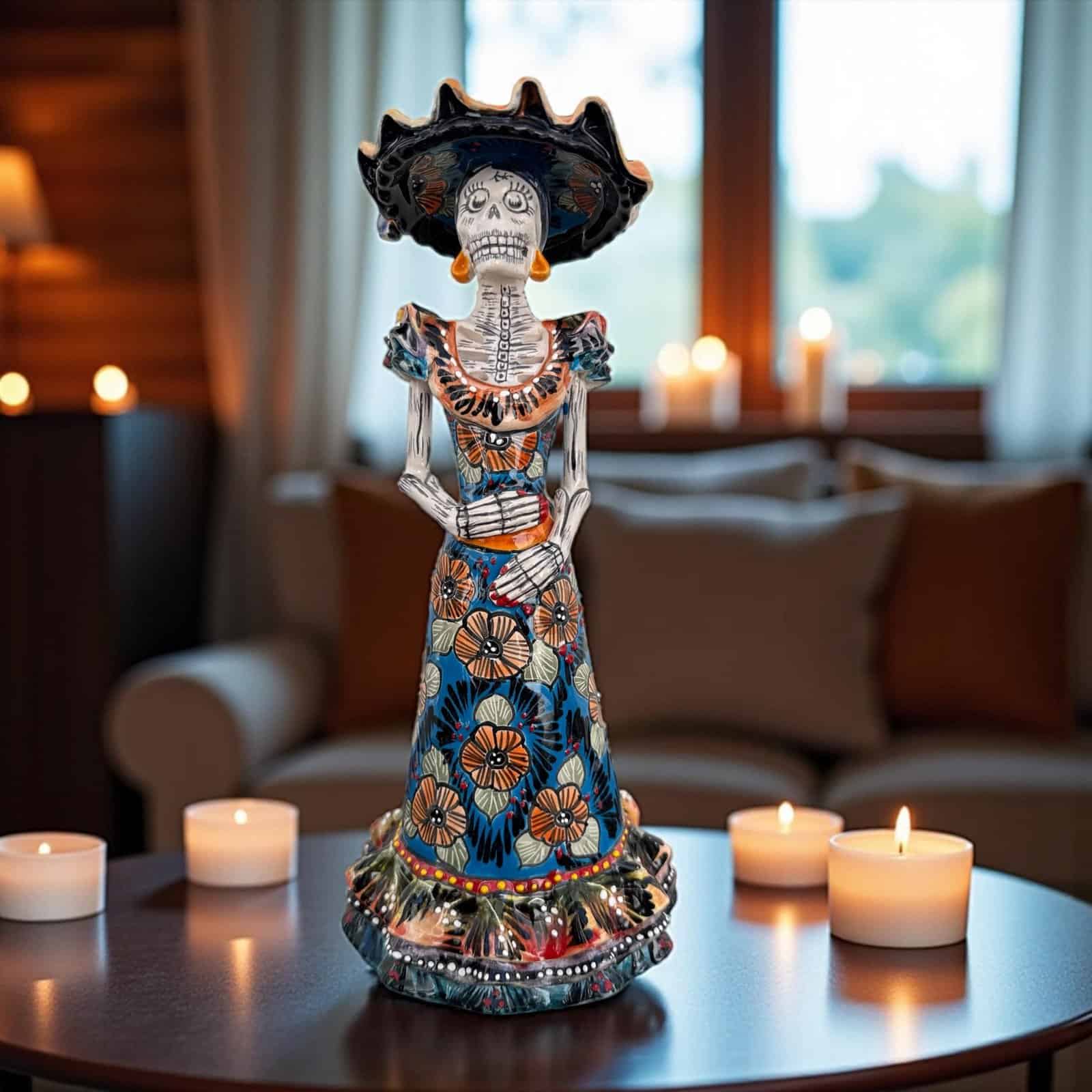 Catrina Handmade Talavera Day of the Dead  Colorful Ceramic Folk Art from Puebla, Mexico Día de los Muertos Skeleton Figurine Wedding Gift - Image 1