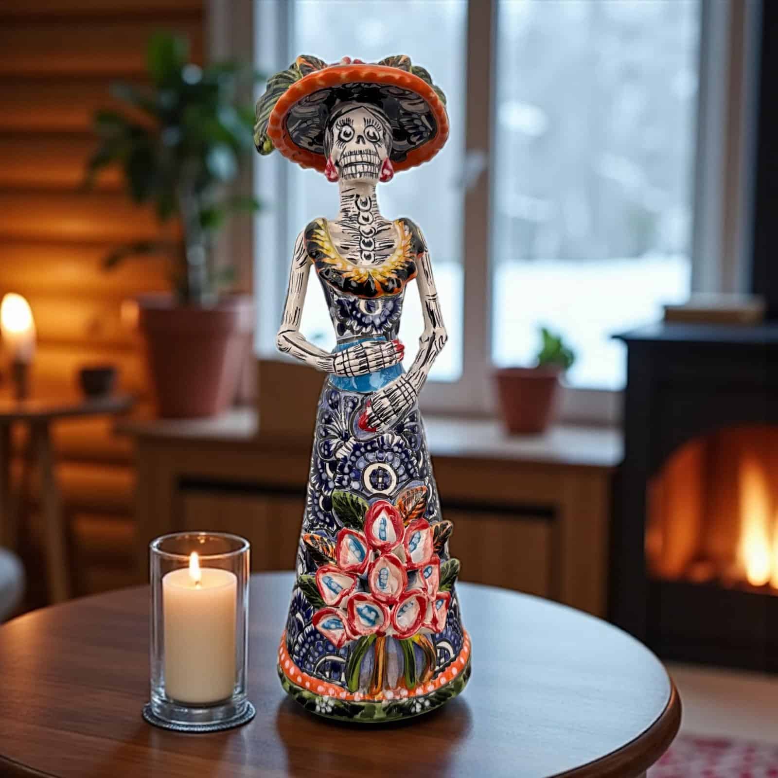 Catrina Handmade Talavera Day of the Dead  Colorful Ceramic Folk Art from Puebla, Mexico Día de los Muertos Skeleton Figurine Wedding Gift - Image 1