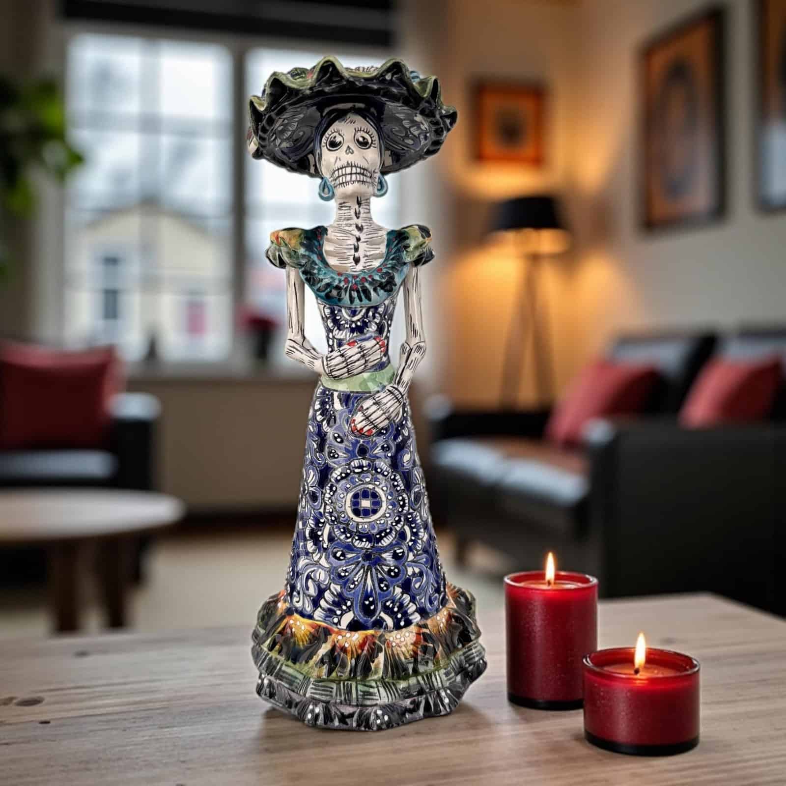 Catrina Handmade Talavera Day of the Dead  Colorful Ceramic Folk Art from Puebla, Mexico Día de los Muertos Skeleton Figurine Wedding Gift - Image 1