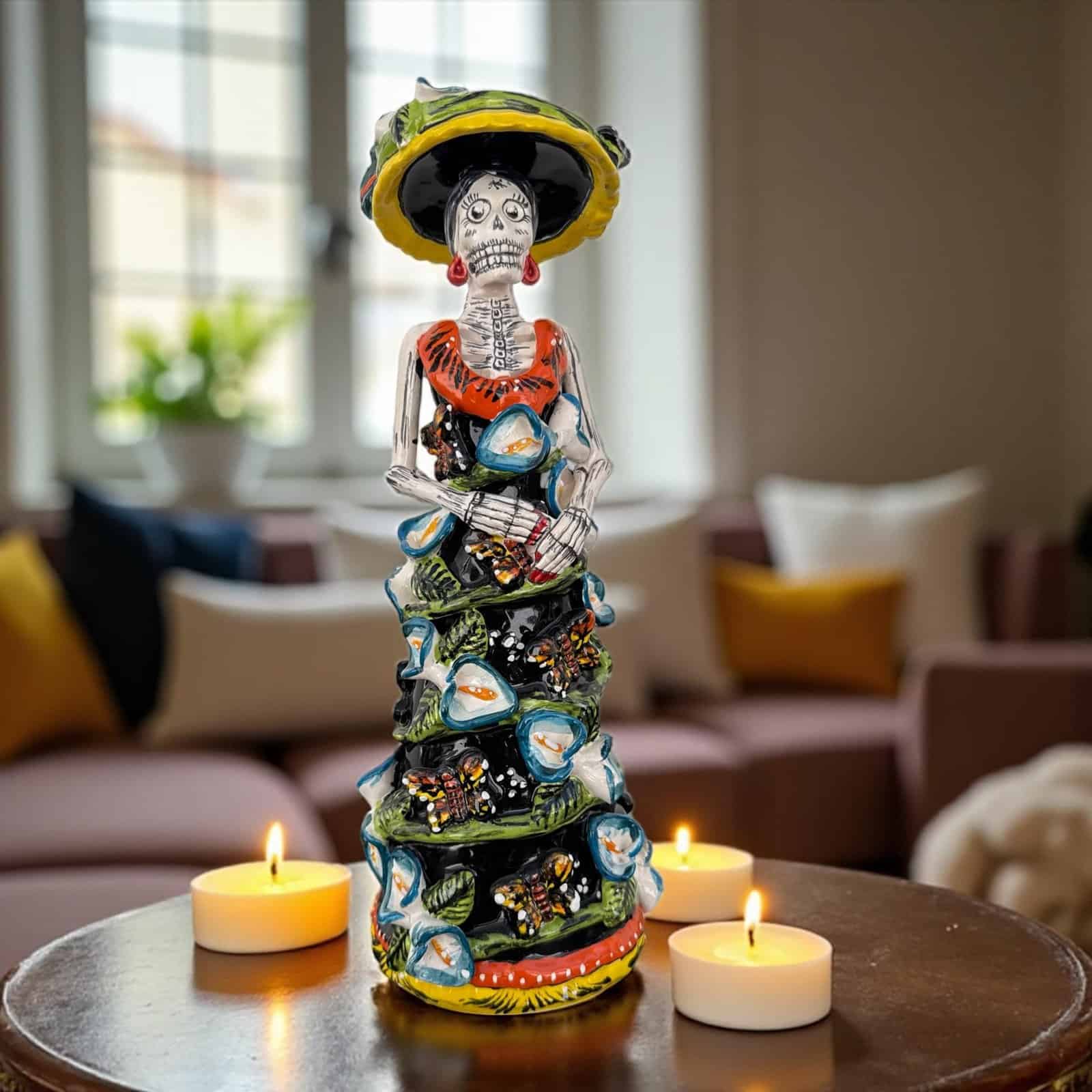 Catrina Handmade Talavera Day of the Dead  Colorful Ceramic Folk Art from Puebla, Mexico Día de los Muertos Skeleton Figurine Wedding Gift - Image 1