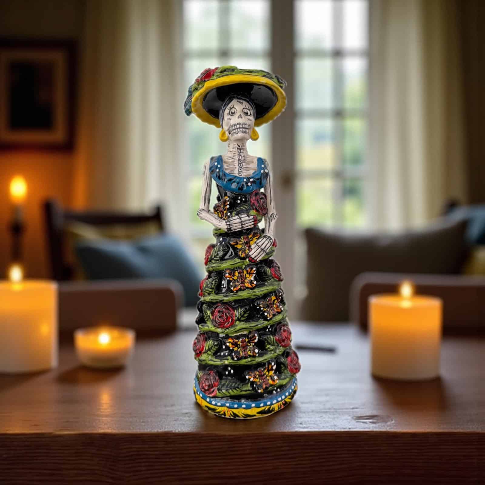 Catrina Handmade Talavera Day of the Dead  Colorful Ceramic Folk Art from Puebla, Mexico Día de los Muertos Skeleton Figurine Wedding Gift - Image 1