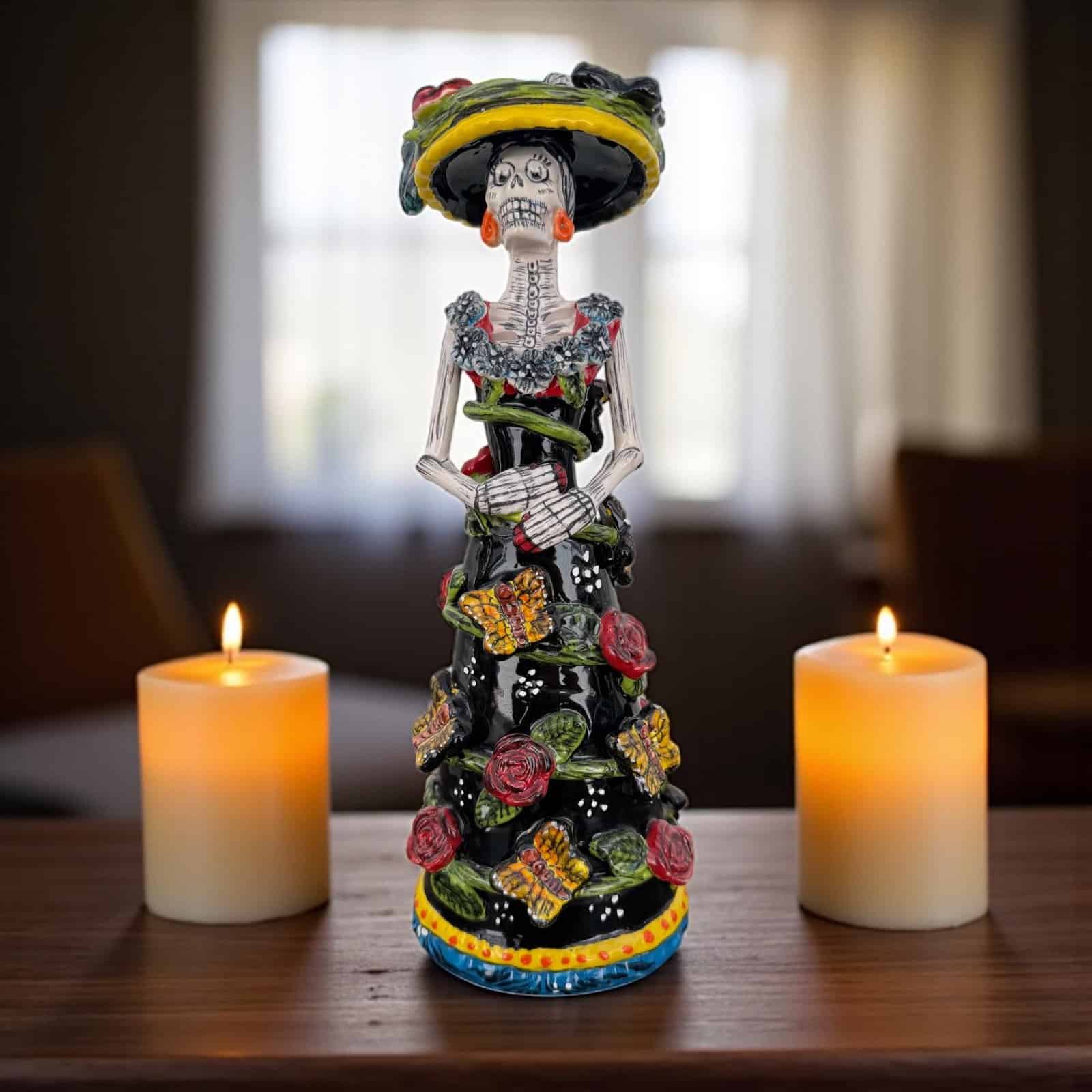 Catrina Handmade Talavera Day of the Dead  Colorful Ceramic Folk Art from Puebla, Mexico Día de los Muertos Skeleton Figurine Wedding Gift - Image 1