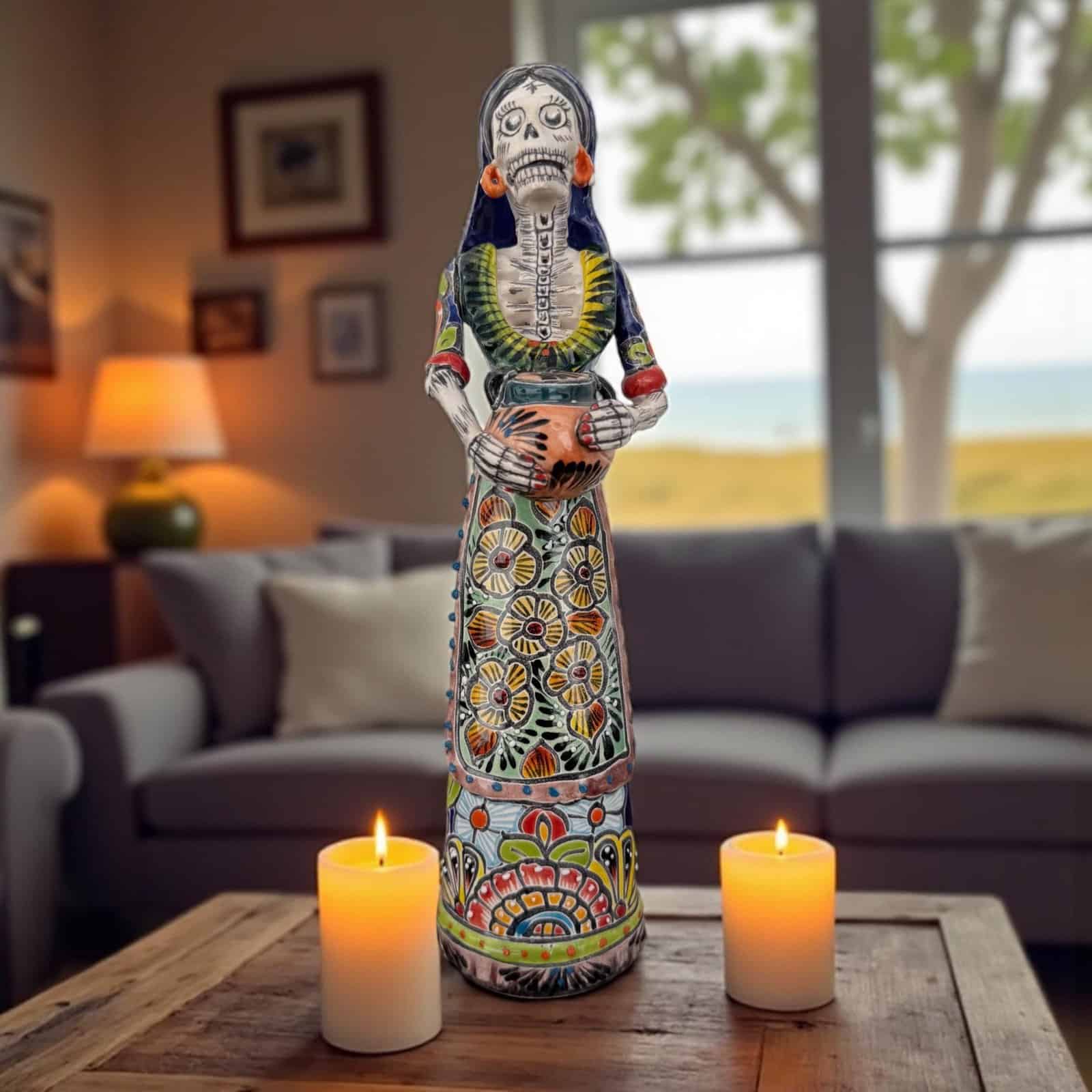 Catrina Handmade Talavera Day of the Dead  Colorful Ceramic Folk Art from Puebla, Mexico Día de los Muertos Skeleton Figurine Wedding Gift - Image 1