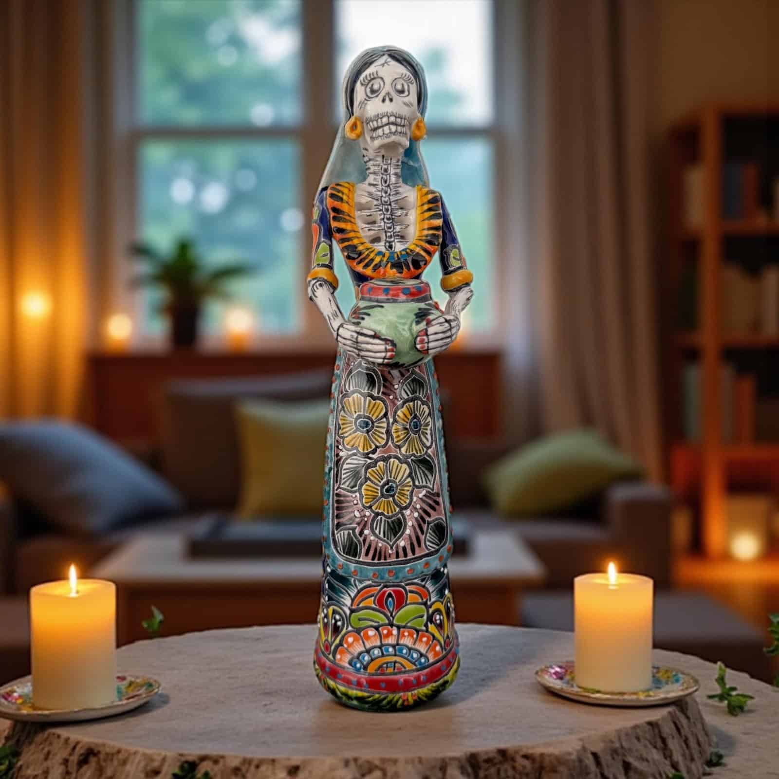 Catrina Handmade Talavera Day of the Dead  Colorful Ceramic Folk Art from Puebla, Mexico Día de los Muertos Skeleton Figurine Wedding Gift - Image 1