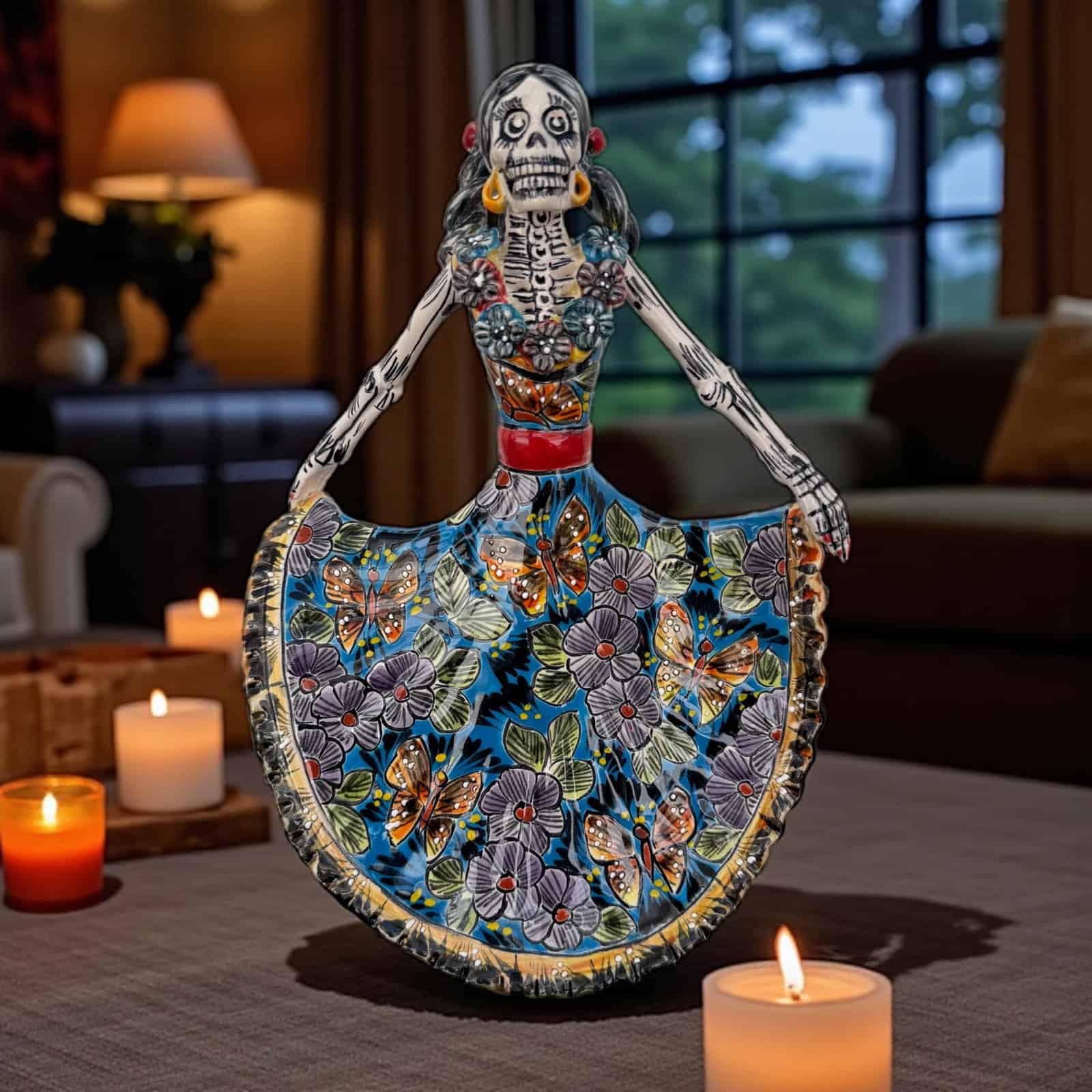 Catrina Handmade Talavera Day of the Dead  Colorful Ceramic Folk Art from Puebla, Mexico Día de los Muertos Skeleton Figurine Wedding Gift - Image 1