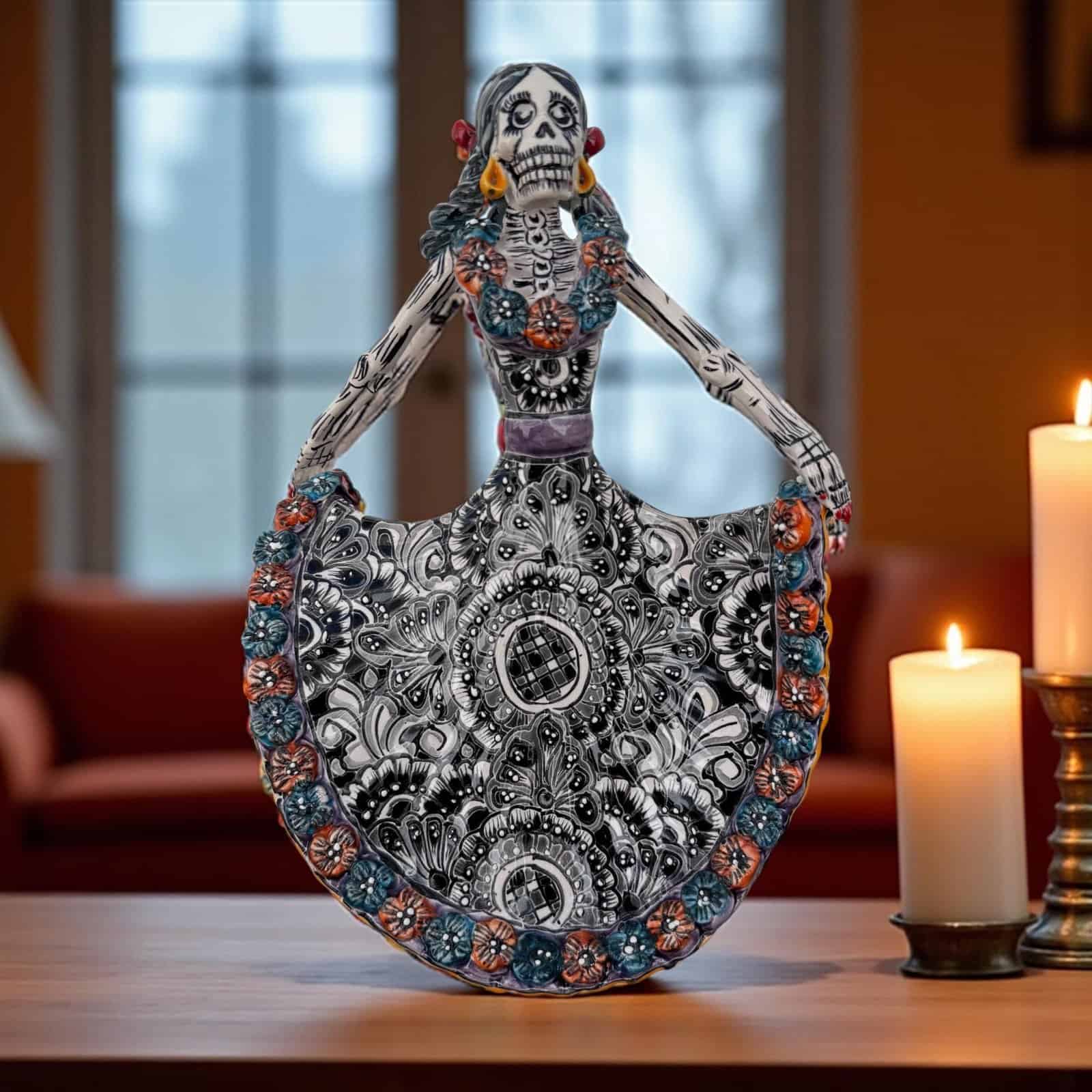 Catrina Handmade Talavera Day of the Dead  Colorful Ceramic Folk Art from Puebla, Mexico Día de los Muertos Skeleton Figurine Wedding Gift - Image 1
