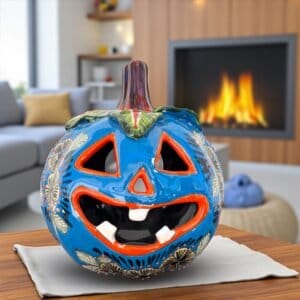 Talavera Halloween Pumpkin  Handmade Colorful  Ceramic Jack-O’-Lantern Artisan Pottery from Puebla Unique Fall & Day of the Dead Spooky Art