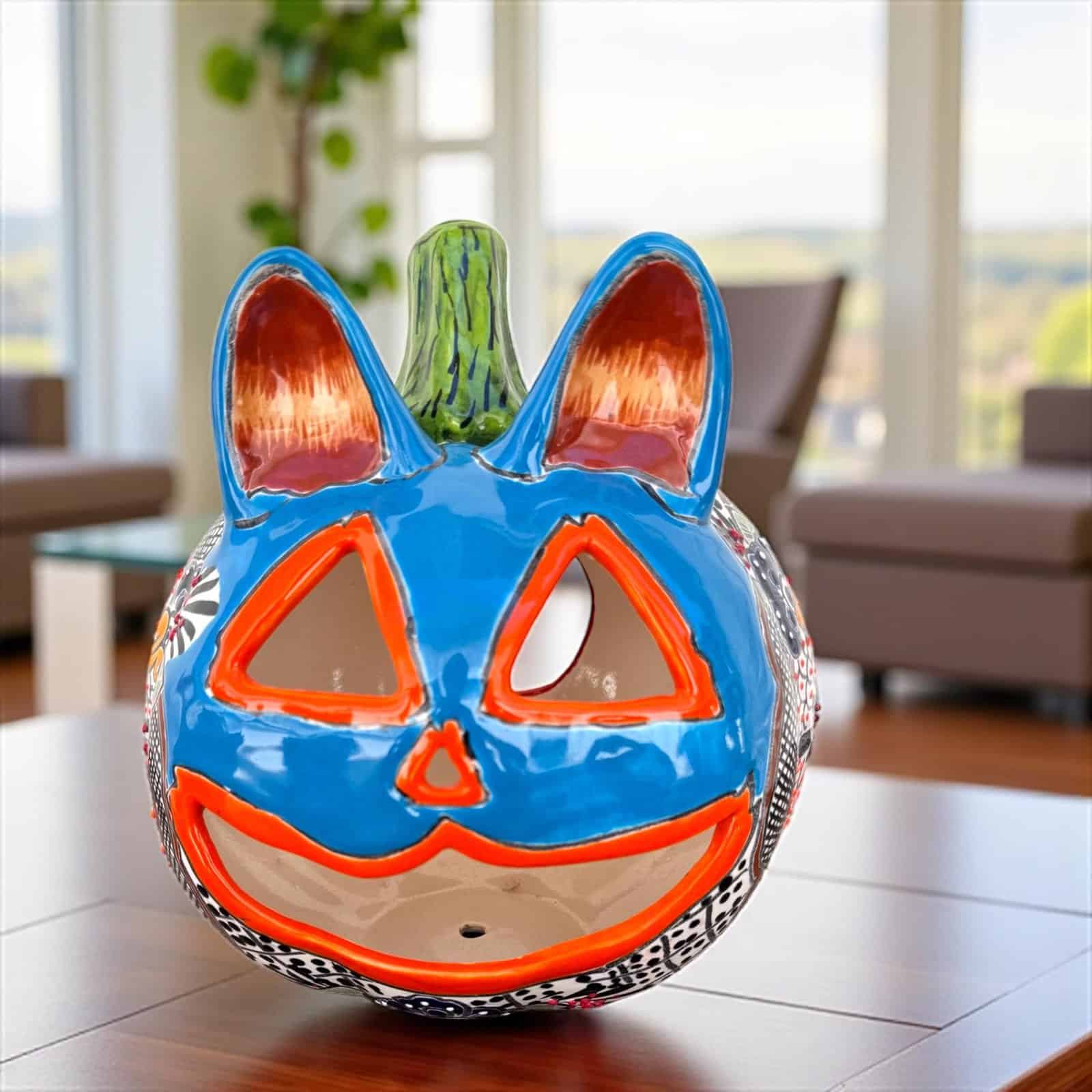 Talavera Halloween Pumpkin  Handmade Colorful  Ceramic Jack-O’-Lantern Artisan Pottery from Puebla Unique Fall & Day of the Dead Spooky Art - Image 1