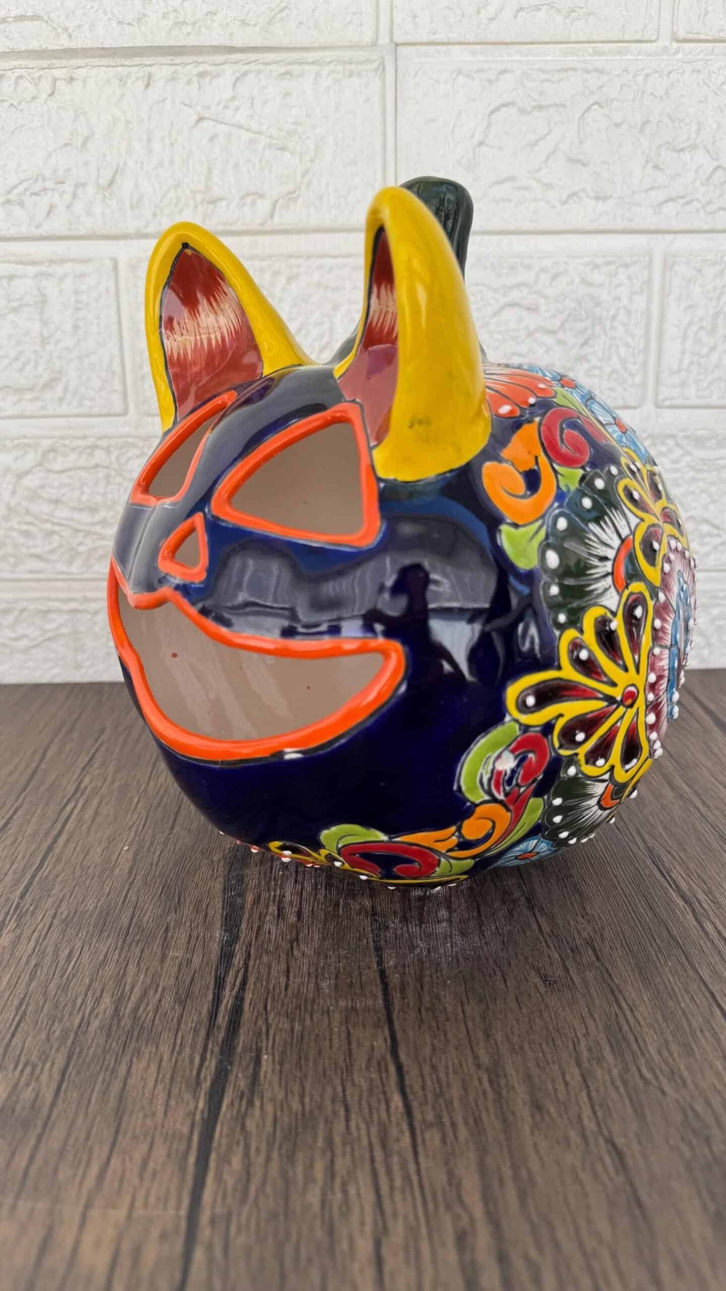 Talavera Halloween Pumpkin  Handmade Colorful  Ceramic Jack-O’-Lantern Artisan Pottery from Puebla Unique Fall & Day of the Dead Spooky Art - Image 2