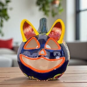 Talavera Halloween Pumpkin  Handmade Colorful  Ceramic Jack-O’-Lantern Artisan Pottery from Puebla Unique Fall & Day of the Dead Spooky Art