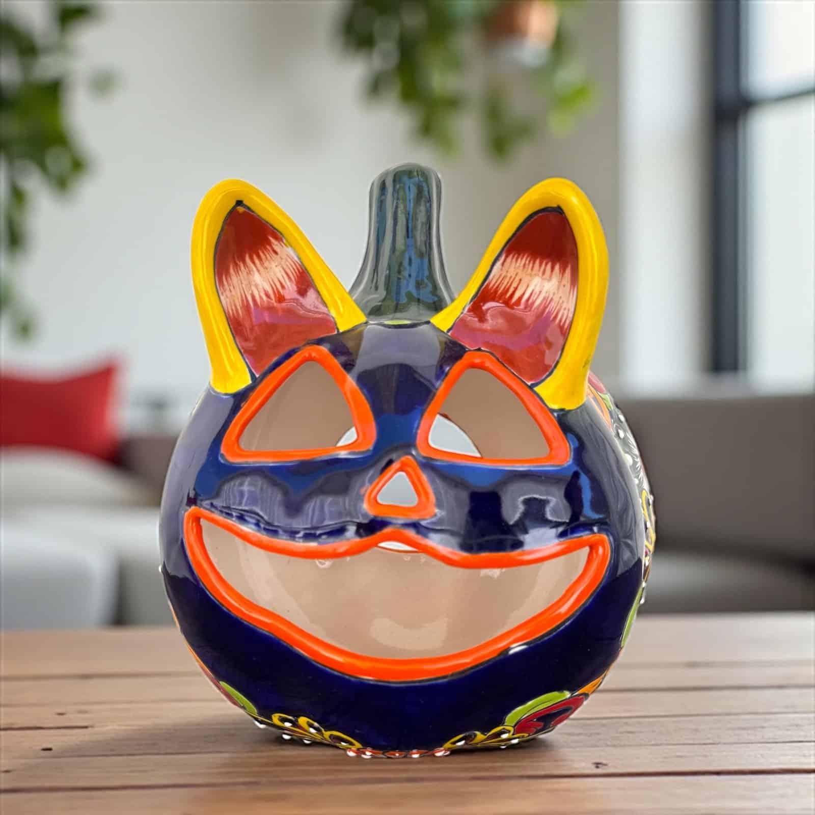 Talavera Halloween Pumpkin  Handmade Colorful  Ceramic Jack-O’-Lantern Artisan Pottery from Puebla Unique Fall & Day of the Dead Spooky Art - Image 1