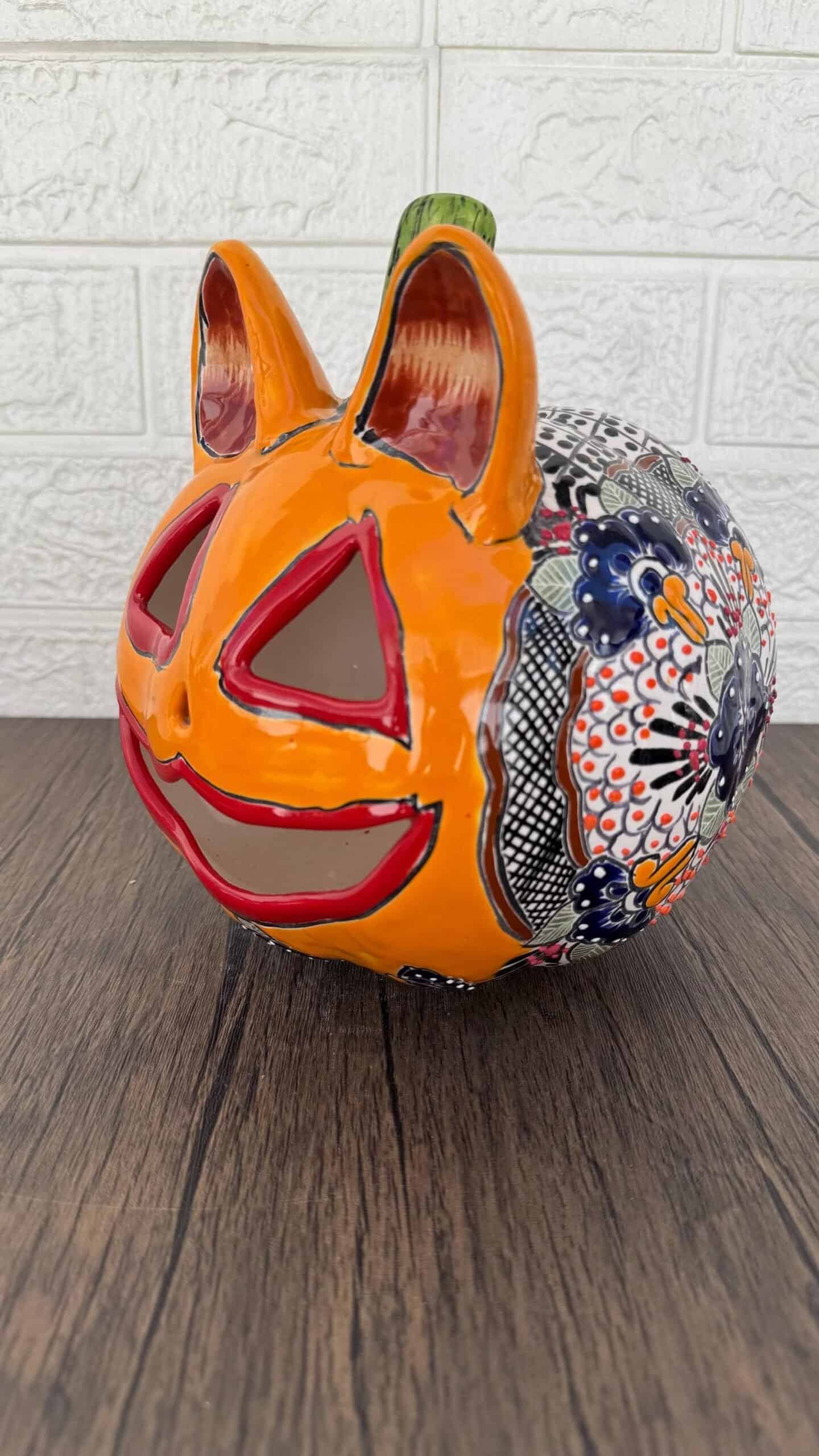 Talavera Halloween Pumpkin  Handmade Colorful  Ceramic Jack-O’-Lantern Artisan Pottery from Puebla Unique Fall & Day of the Dead Spooky Art - Image 2