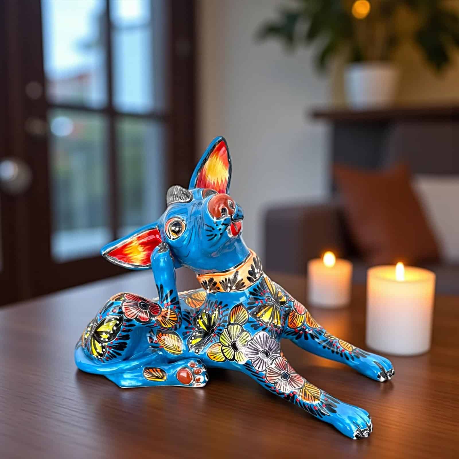 Talavera Xoloitzcuintle, Ceramic dog, Talavera Pottery, Authentic Puebla Mexico Pottery, Xolo Statue, Dog Sculpture Xoloitzcuintle - Image 1