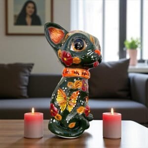 Talavera Cat, Ceramic Cat, Talavera Pottery, Puebla Mexican Pottery, Cat Statue, Cat Sculpture Figurine Hand Painted Artisans