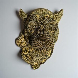 Jaguar Statue  Huichol Sculpture Of Mexican Folk Art, Panther Wixarika As A Mexican Decorative Figure , Made Of Resin, Beads We “Customize”