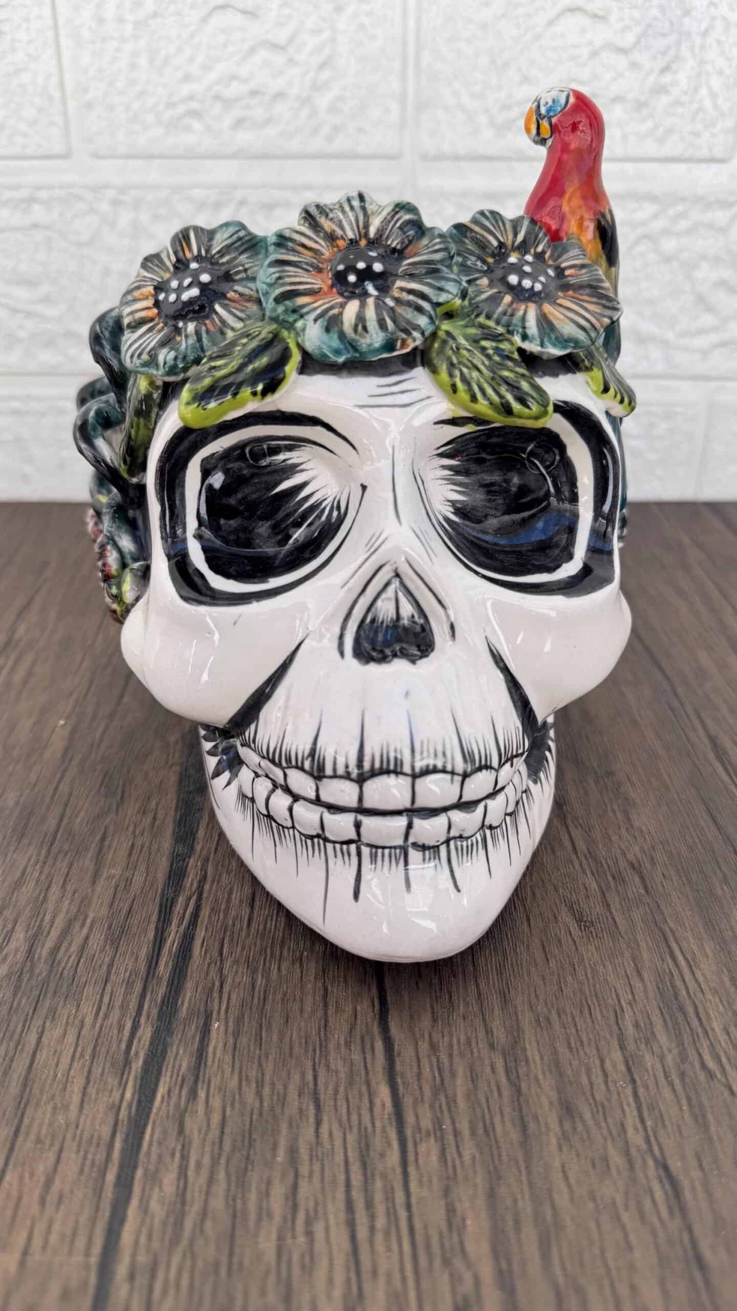 Skull Talavera Flower Vase Pot -Puebla Hand Painted Ceramic, Halloween, Día De Los Muertos Authentic Mexican Decor, Artisan-Crafted Floral - Image 2