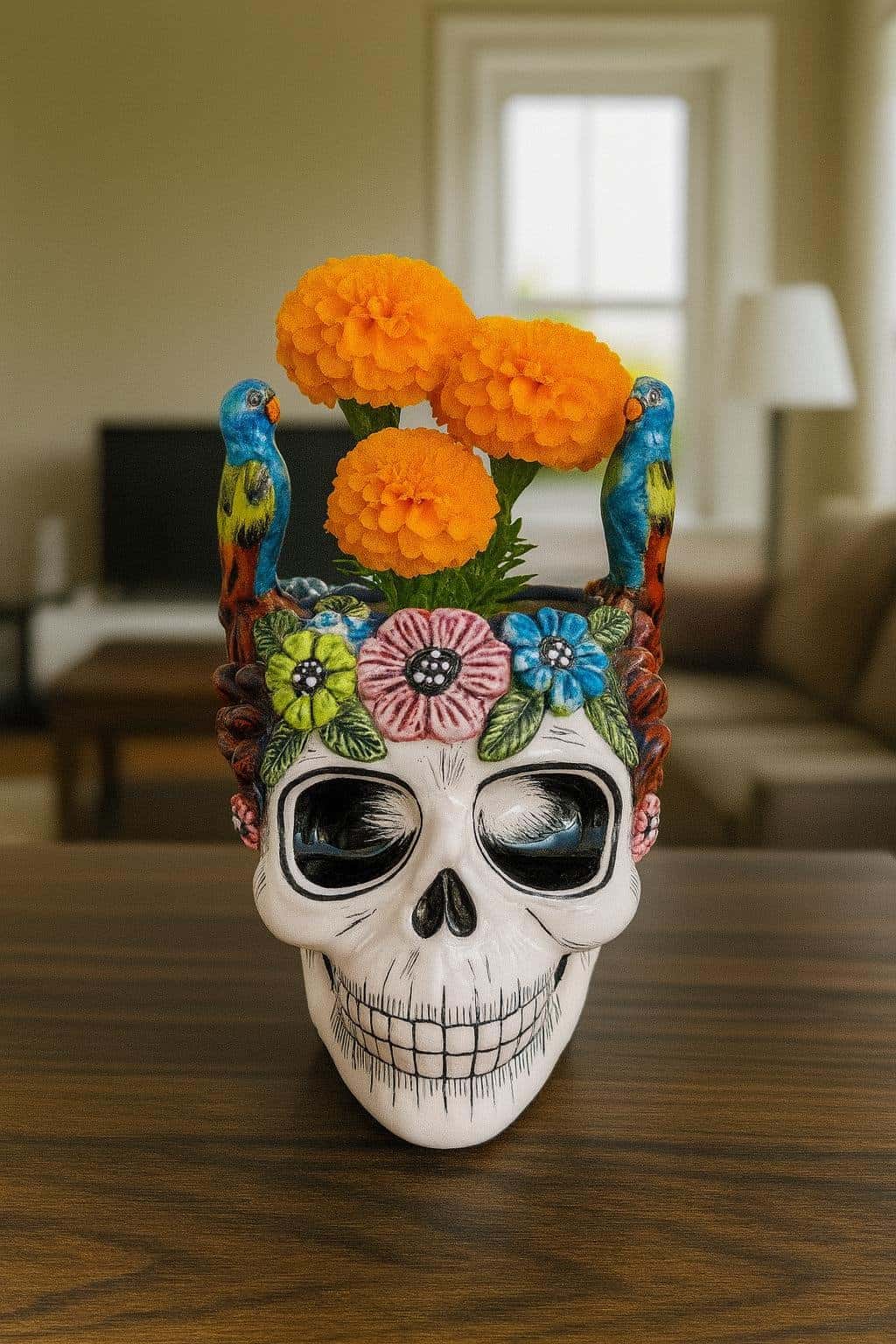 Skull Talavera Flower Vase Pot -Puebla Hand Painted Ceramic, Halloween, Día De Los Muertos Authentic Mexican Decor, Artisan-Crafted Floral - Image 1